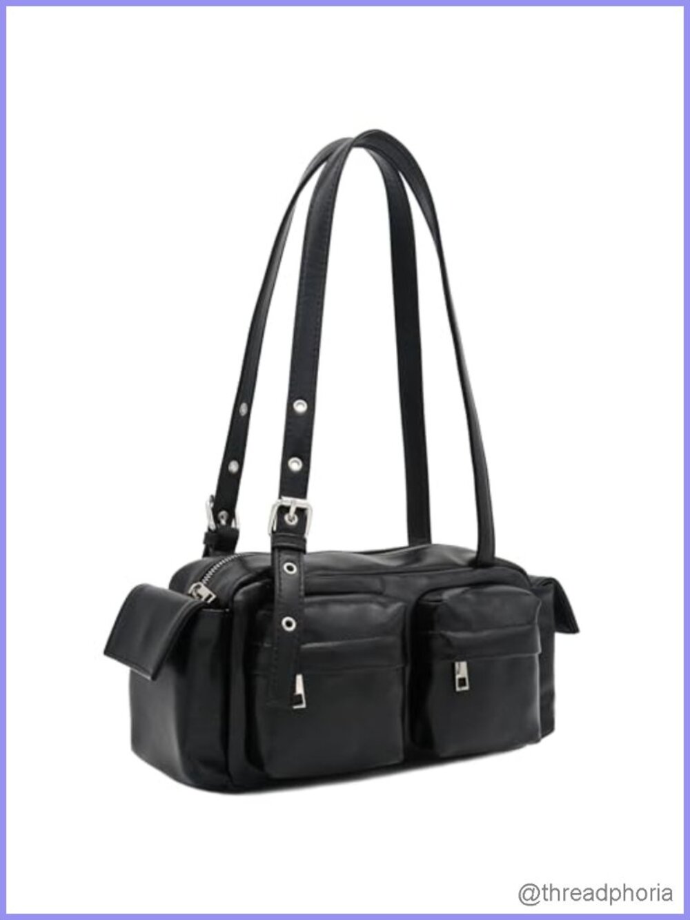 Women's Glossy PU Leather Multi Pocket Shoulder Bag Satchel